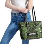 Aotearoa Iwi Ngāti Tama ki Taranaki Trust Leather Tote Bag Maori Wharenui House Tribal Pattern