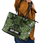 Aotearoa Iwi Ngāti Tama ki Taranaki Trust Leather Tote Bag Maori Wharenui House Tribal Pattern