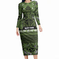 Aotearoa Iwi Ngāti Tama ki Taranaki Trust Long Sleeve Bodycon Dress Maori Wharenui House Tribal Pattern