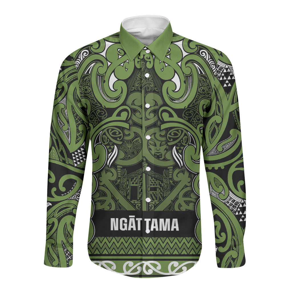 Aotearoa Iwi Ngāti Tama ki Taranaki Trust Long Sleeve Button Shirt Maori Wharenui House Tribal Pattern