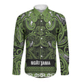 Aotearoa Iwi Ngāti Tama ki Taranaki Trust Long Sleeve Button Shirt Maori Wharenui House Tribal Pattern