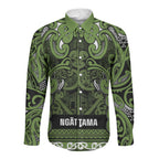 Aotearoa Iwi Ngāti Tama ki Taranaki Trust Long Sleeve Button Shirt Maori Wharenui House Tribal Pattern