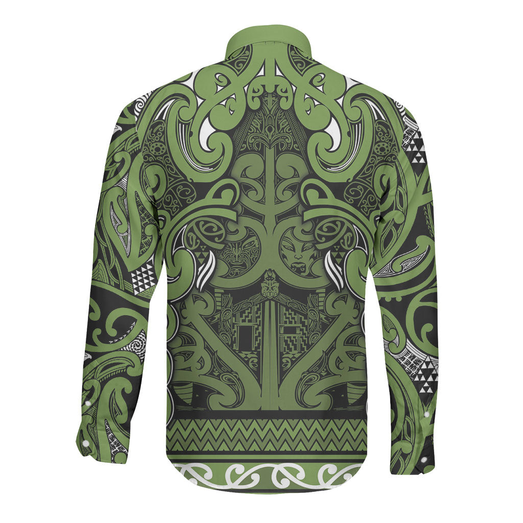 Aotearoa Iwi Ngāti Tama ki Taranaki Trust Long Sleeve Button Shirt Maori Wharenui House Tribal Pattern