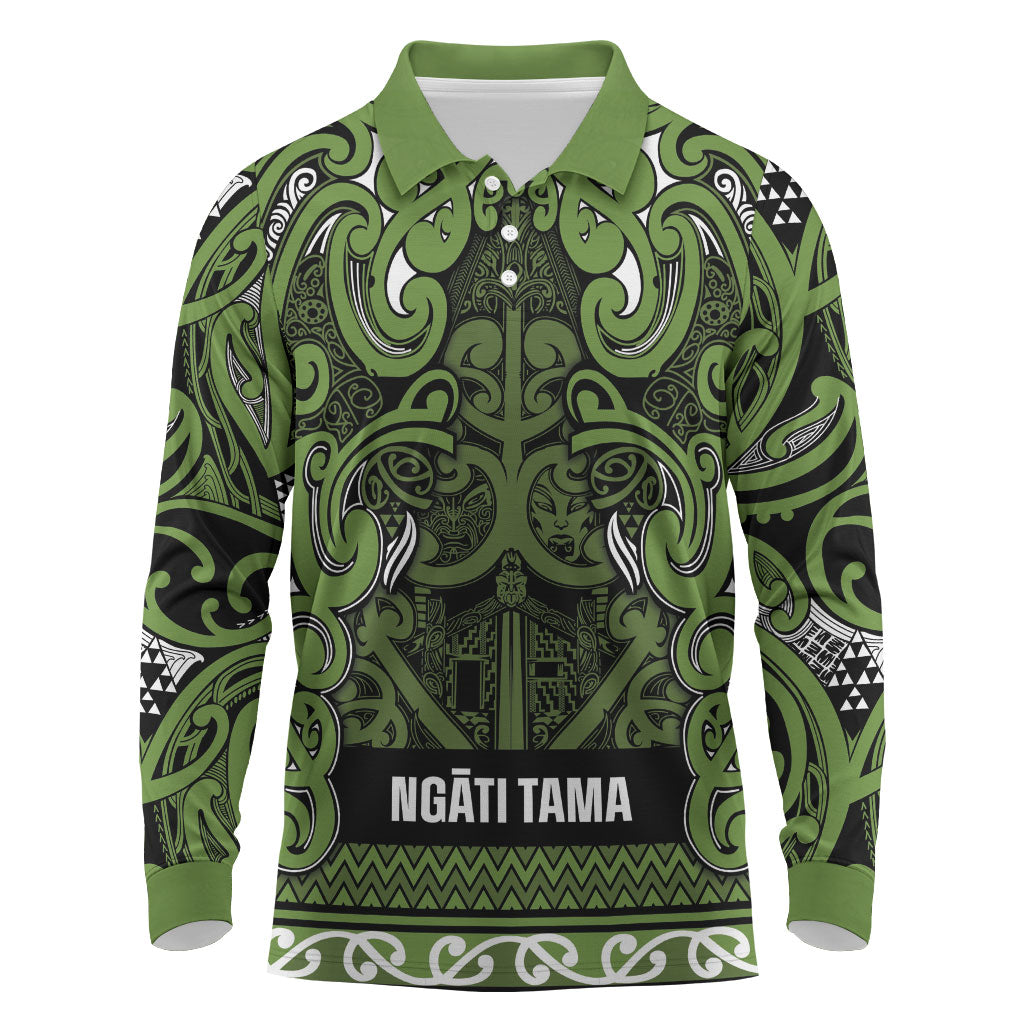 Aotearoa Iwi Ngāti Tama ki Taranaki Trust Long Sleeve Polo Shirt Maori Wharenui House Tribal Pattern