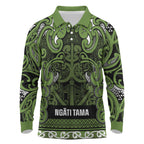 Aotearoa Iwi Ngāti Tama ki Taranaki Trust Long Sleeve Polo Shirt Maori Wharenui House Tribal Pattern