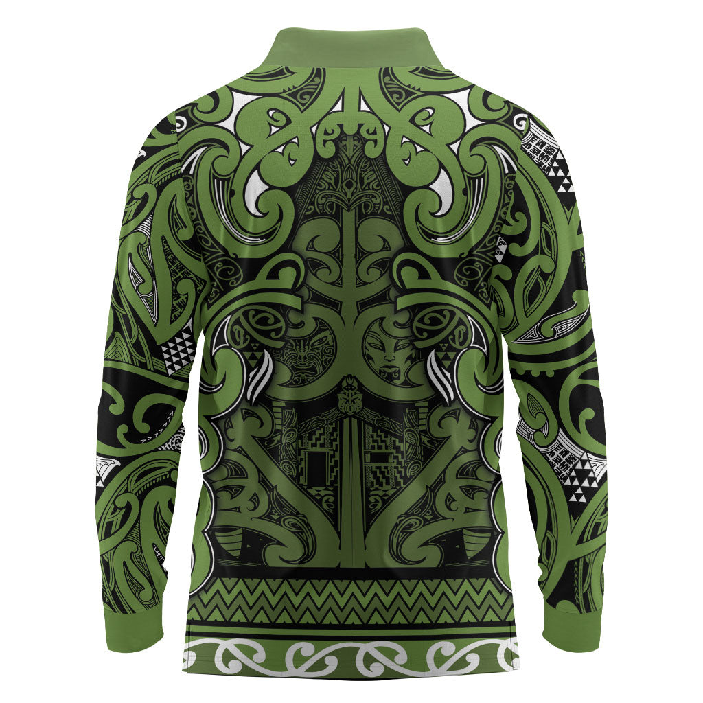 Aotearoa Iwi Ngāti Tama ki Taranaki Trust Long Sleeve Polo Shirt Maori Wharenui House Tribal Pattern
