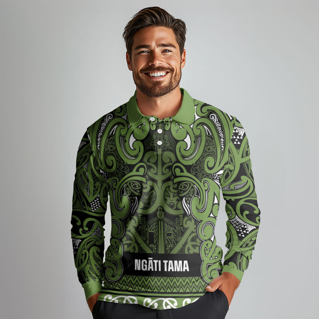 Aotearoa Iwi Ngāti Tama ki Taranaki Trust Long Sleeve Polo Shirt Maori Wharenui House Tribal Pattern