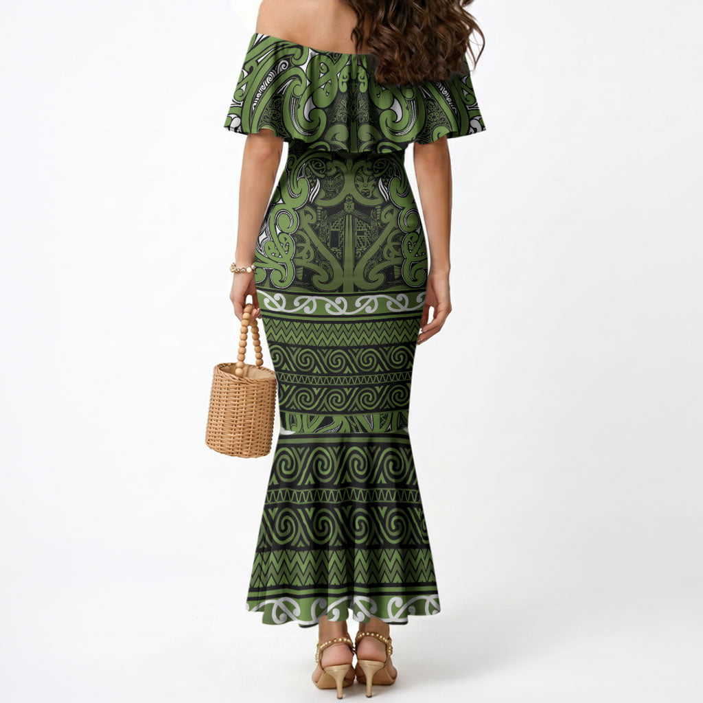 Aotearoa Iwi Ngāti Tama ki Taranaki Trust Mermaid Dress Maori Wharenui House Tribal Pattern
