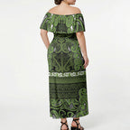 Aotearoa Iwi Ngāti Tama ki Taranaki Trust Off Shoulder Maxi Dress Maori Wharenui House Tribal Pattern