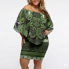 Aotearoa Iwi Ngāti Tama ki Taranaki Trust Off Shoulder Short Dress Maori Wharenui House Tribal Pattern