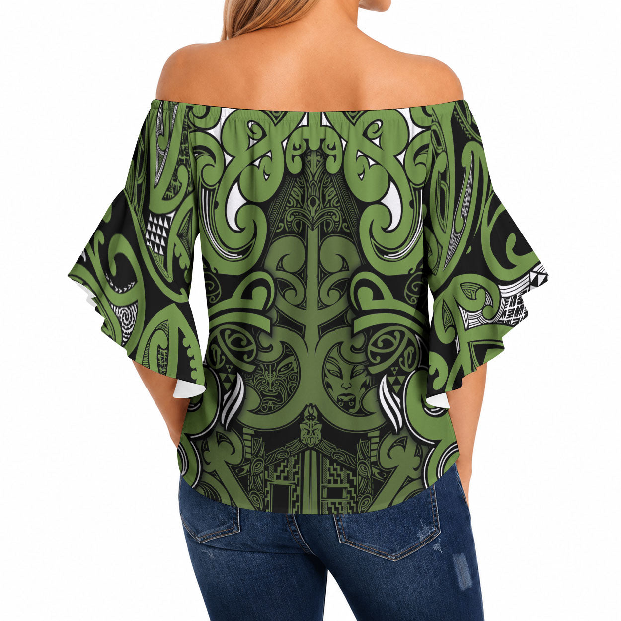 Aotearoa Iwi Ngāti Tama ki Taranaki Trust Off Shoulder Wrap Waist Top Maori Wharenui House Tribal Pattern