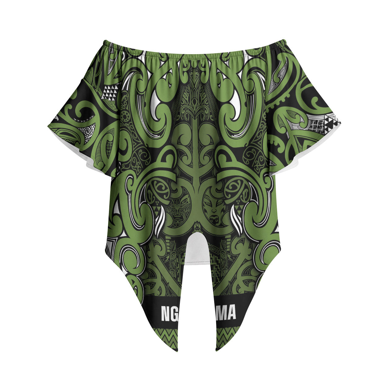 Aotearoa Iwi Ngāti Tama ki Taranaki Trust Off Shoulder Wrap Waist Top Maori Wharenui House Tribal Pattern