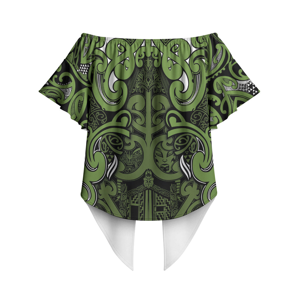 Aotearoa Iwi Ngāti Tama ki Taranaki Trust Off Shoulder Wrap Waist Top Maori Wharenui House Tribal Pattern