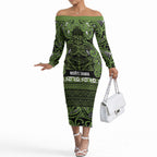 Aotearoa Iwi Ngāti Tama ki Taranaki Trust Off The Shoulder Long Sleeve Dress Maori Wharenui House Tribal Pattern