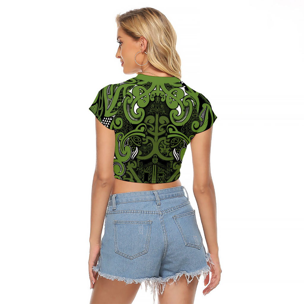 Aotearoa Iwi Ngāti Tama ki Taranaki Trust Raglan Cropped T Shirt Maori Wharenui House Tribal Pattern