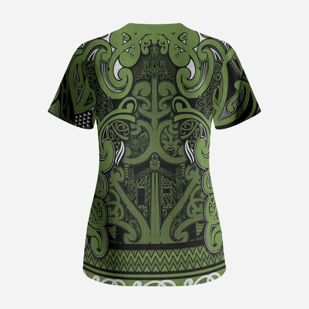 Aotearoa Iwi Ngāti Tama ki Taranaki Trust Scrub Top Maori Wharenui House Tribal Pattern