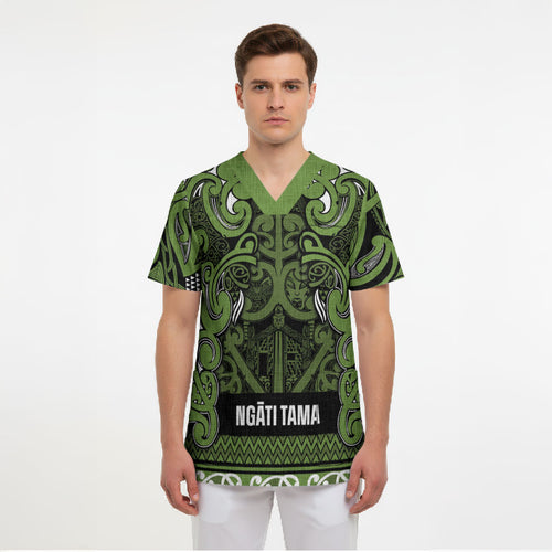 Aotearoa Iwi Ngāti Tama ki Taranaki Trust Scrub Top Maori Wharenui House Tribal Pattern