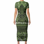 Aotearoa Iwi Ngāti Tama ki Taranaki Trust Short Sleeve Bodycon Dress Maori Wharenui House Tribal Pattern
