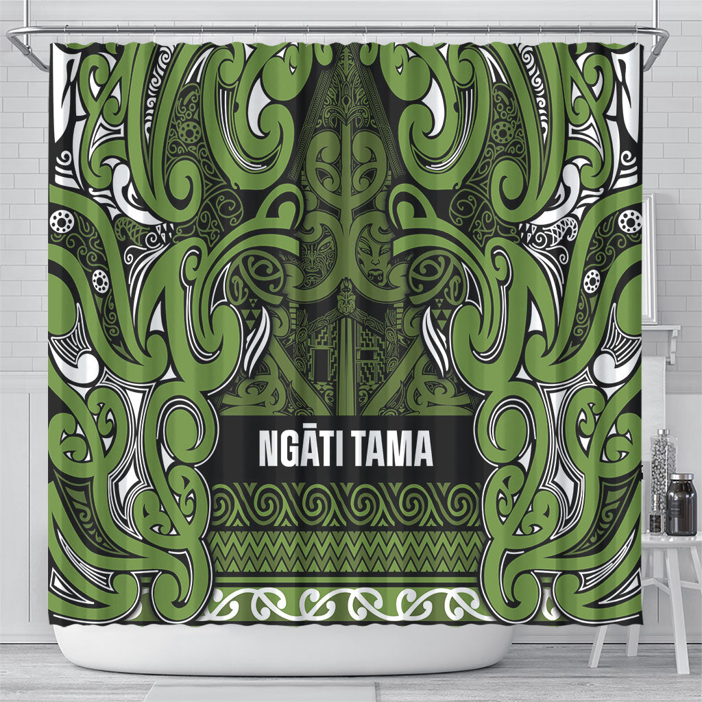 Aotearoa Iwi Ngāti Tama ki Taranaki Trust Shower Curtain Maori Wharenui House Tribal Pattern