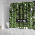Aotearoa Iwi Ngāti Tama ki Taranaki Trust Shower Curtain Maori Wharenui House Tribal Pattern