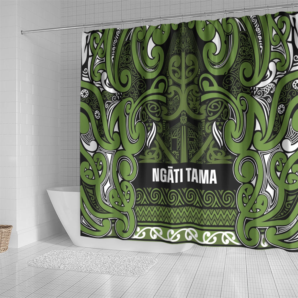 Aotearoa Iwi Ngāti Tama ki Taranaki Trust Shower Curtain Maori Wharenui House Tribal Pattern