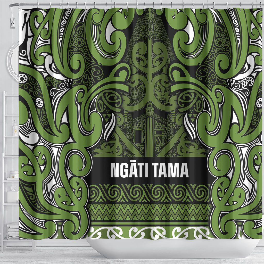 Aotearoa Iwi Ngāti Tama ki Taranaki Trust Shower Curtain Maori Wharenui House Tribal Pattern