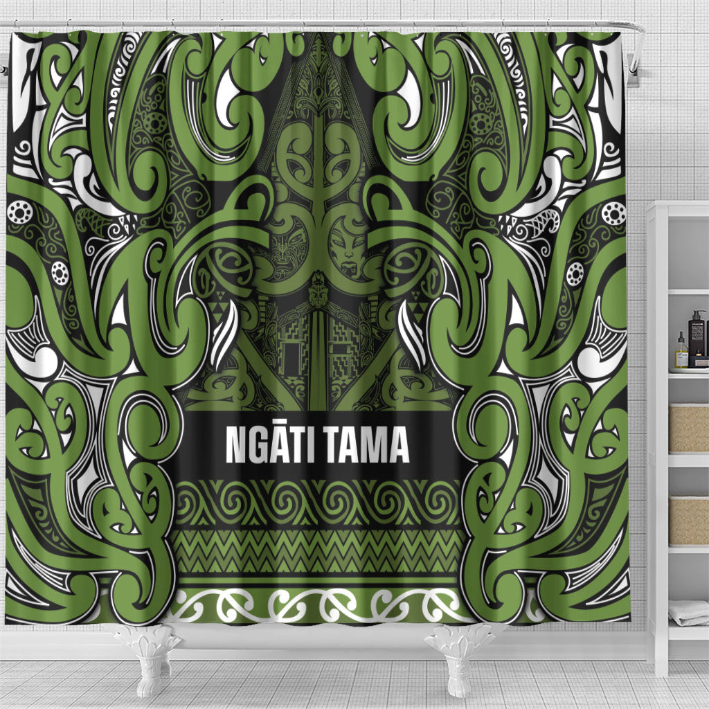 Aotearoa Iwi Ngāti Tama ki Taranaki Trust Shower Curtain Maori Wharenui House Tribal Pattern
