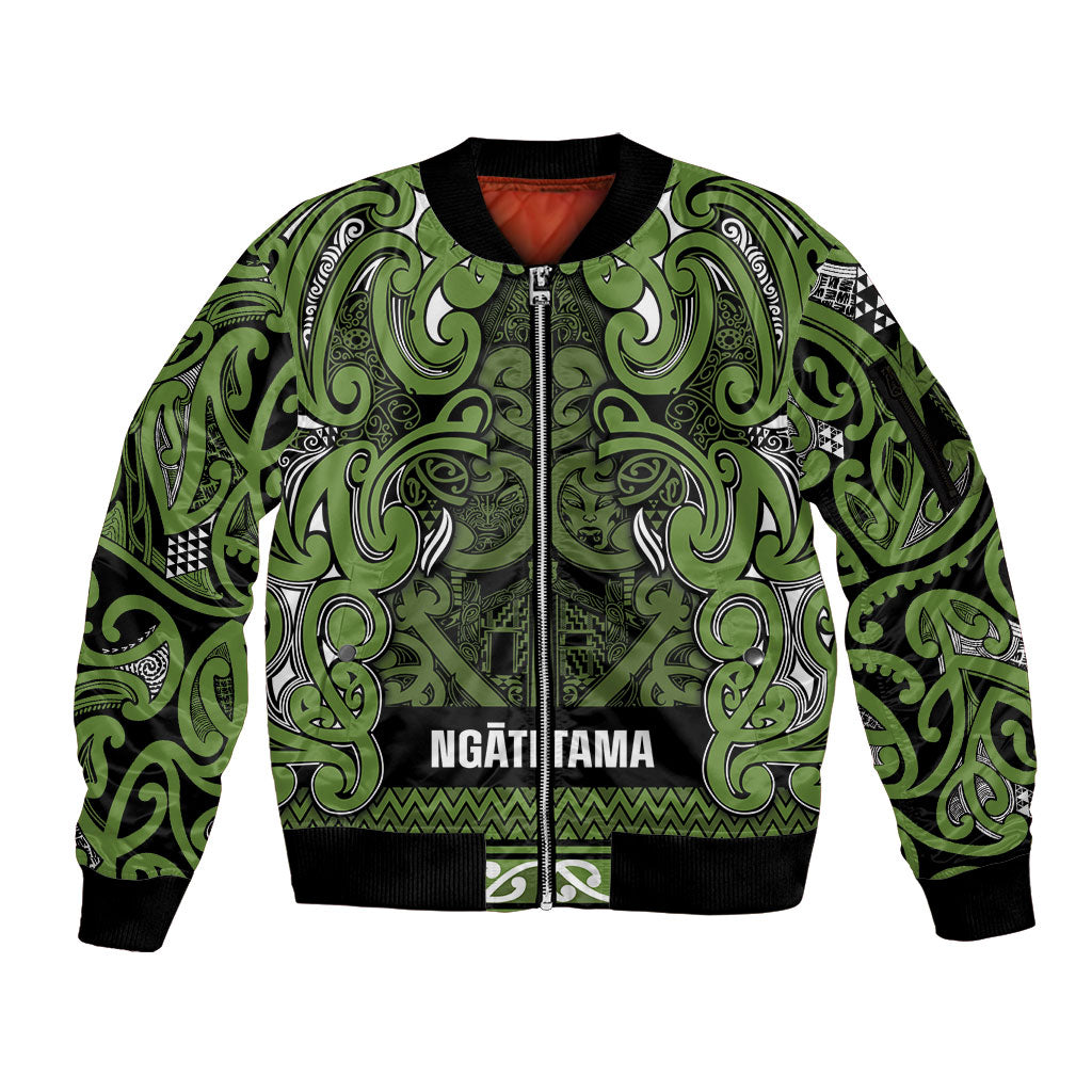 Aotearoa Iwi Ngāti Tama ki Taranaki Trust Sleeve Zip Bomber Jacket Maori Wharenui House Tribal Pattern