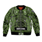 Aotearoa Iwi Ngāti Tama ki Taranaki Trust Sleeve Zip Bomber Jacket Maori Wharenui House Tribal Pattern