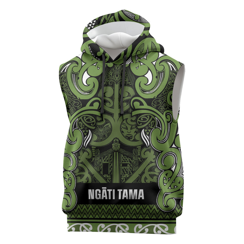 Aotearoa Iwi Ngāti Tama ki Taranaki Trust Sleeveless Hoodie Maori Wharenui House Tribal Pattern