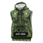 Aotearoa Iwi Ngāti Tama ki Taranaki Trust Sleeveless Hoodie Maori Wharenui House Tribal Pattern