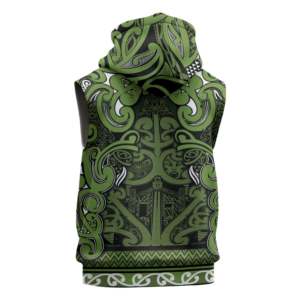 Aotearoa Iwi Ngāti Tama ki Taranaki Trust Sleeveless Hoodie Maori Wharenui House Tribal Pattern