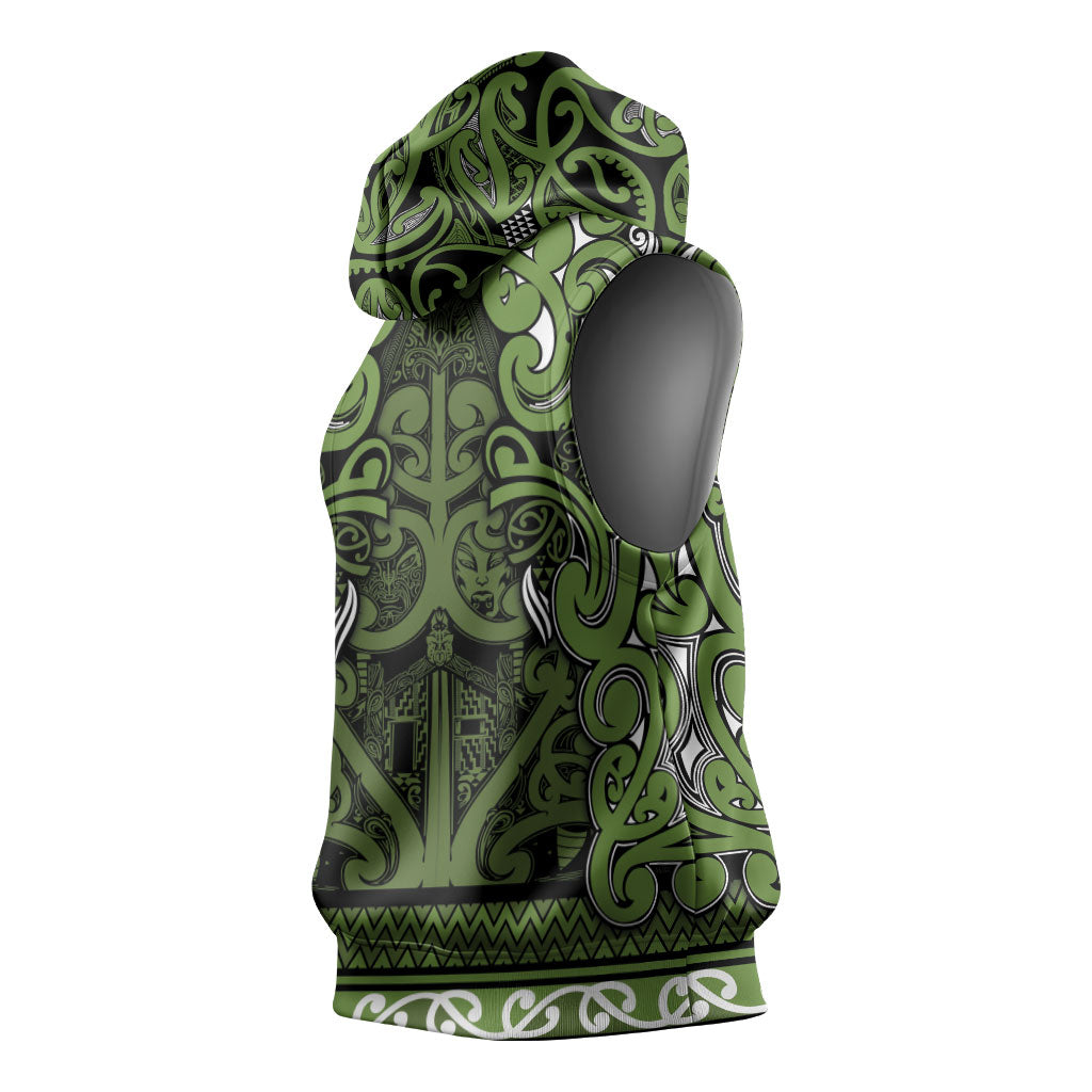 Aotearoa Iwi Ngāti Tama ki Taranaki Trust Sleeveless Hoodie Maori Wharenui House Tribal Pattern