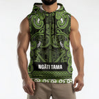 Aotearoa Iwi Ngāti Tama ki Taranaki Trust Sleeveless Hoodie Maori Wharenui House Tribal Pattern