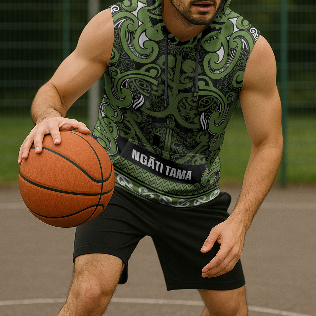 Aotearoa Iwi Ngāti Tama ki Taranaki Trust Sleeveless Hoodie Maori Wharenui House Tribal Pattern