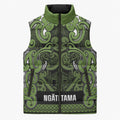Aotearoa Iwi Ngāti Tama ki Taranaki Trust Sleeveless Puffer Jacket Maori Wharenui House Tribal Pattern