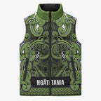 Aotearoa Iwi Ngāti Tama ki Taranaki Trust Sleeveless Puffer Jacket Maori Wharenui House Tribal Pattern