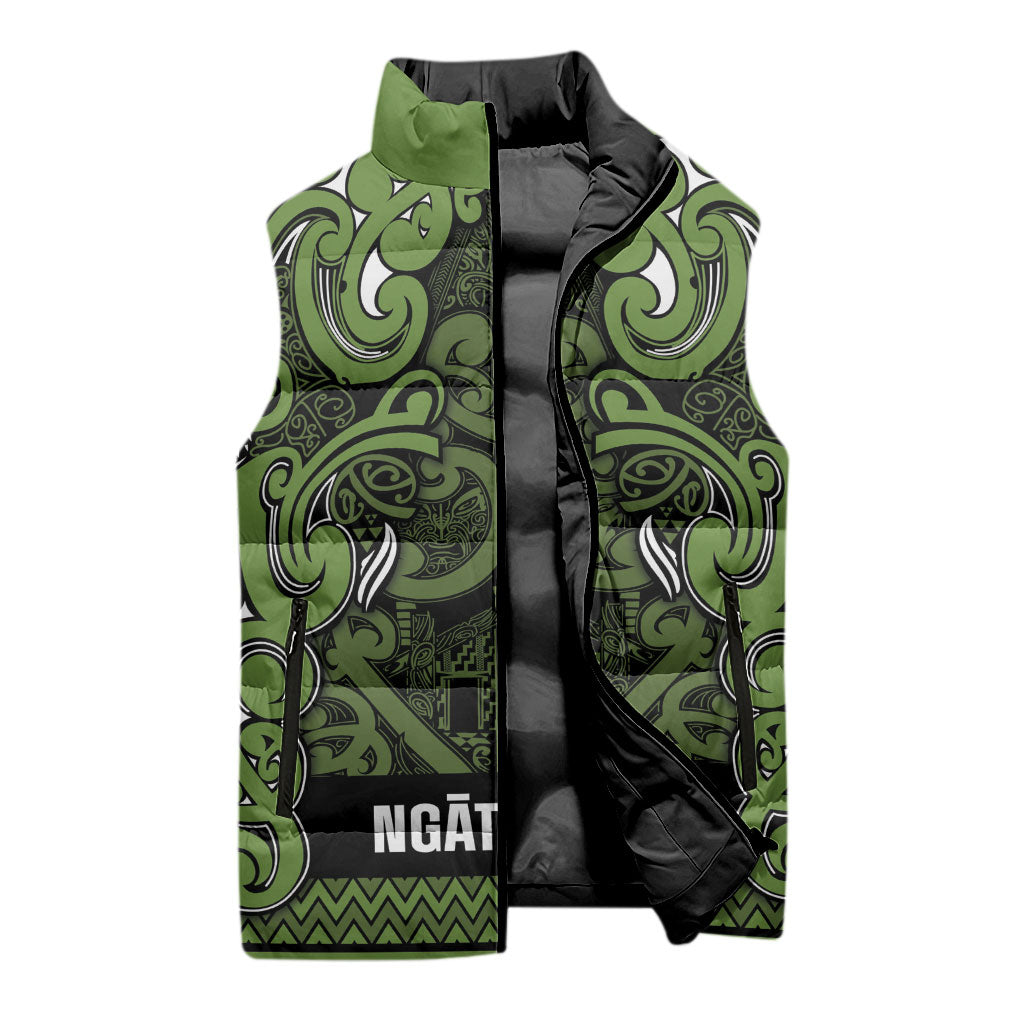 Aotearoa Iwi Ngāti Tama ki Taranaki Trust Sleeveless Puffer Jacket Maori Wharenui House Tribal Pattern