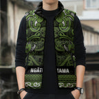 Aotearoa Iwi Ngāti Tama ki Taranaki Trust Sleeveless Puffer Jacket Maori Wharenui House Tribal Pattern