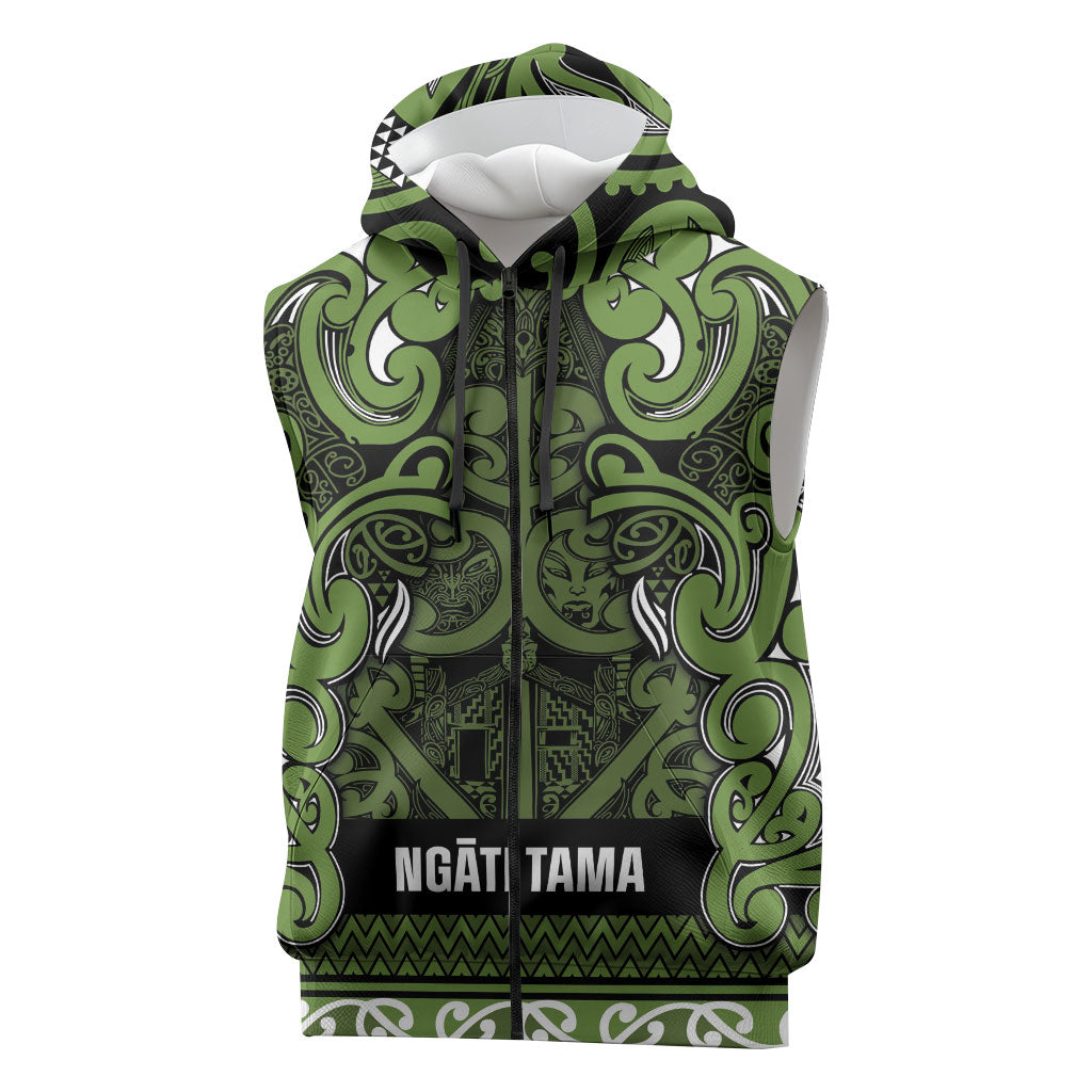 Aotearoa Iwi Ngāti Tama ki Taranaki Trust Sleeveless Zip Hoodie Maori Wharenui House Tribal Pattern