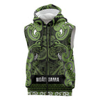 Aotearoa Iwi Ngāti Tama ki Taranaki Trust Sleeveless Zip Hoodie Maori Wharenui House Tribal Pattern