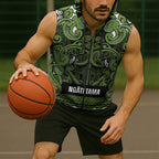 Aotearoa Iwi Ngāti Tama ki Taranaki Trust Sleeveless Zip Hoodie Maori Wharenui House Tribal Pattern