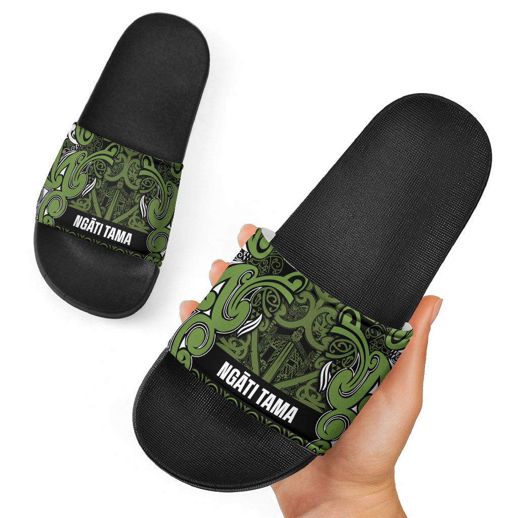 Aotearoa Iwi Ngāti Tama ki Taranaki Trust Slide Sandals Maori Wharenui House Tribal Pattern