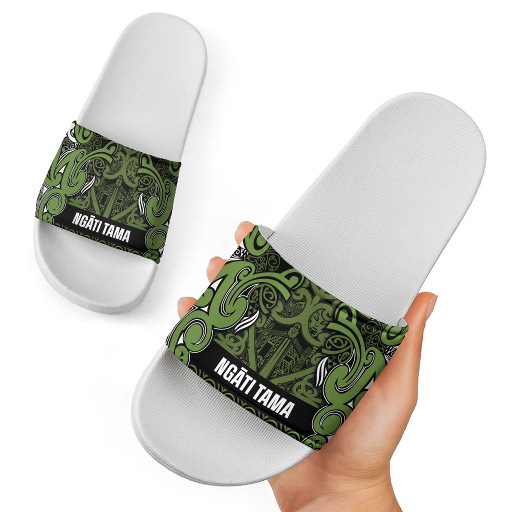 Aotearoa Iwi Ngāti Tama ki Taranaki Trust Slide Sandals Maori Wharenui House Tribal Pattern