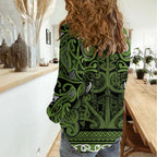 Aotearoa Iwi Ngāti Tama ki Taranaki Trust Women Casual Shirt Maori Wharenui House Tribal Pattern
