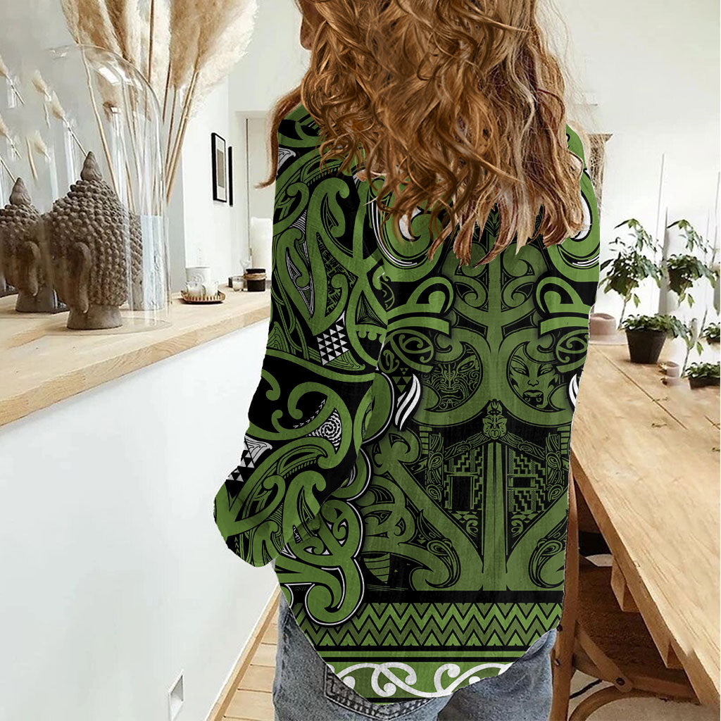 Aotearoa Iwi Ngāti Tama ki Taranaki Trust Women Casual Shirt Maori Wharenui House Tribal Pattern
