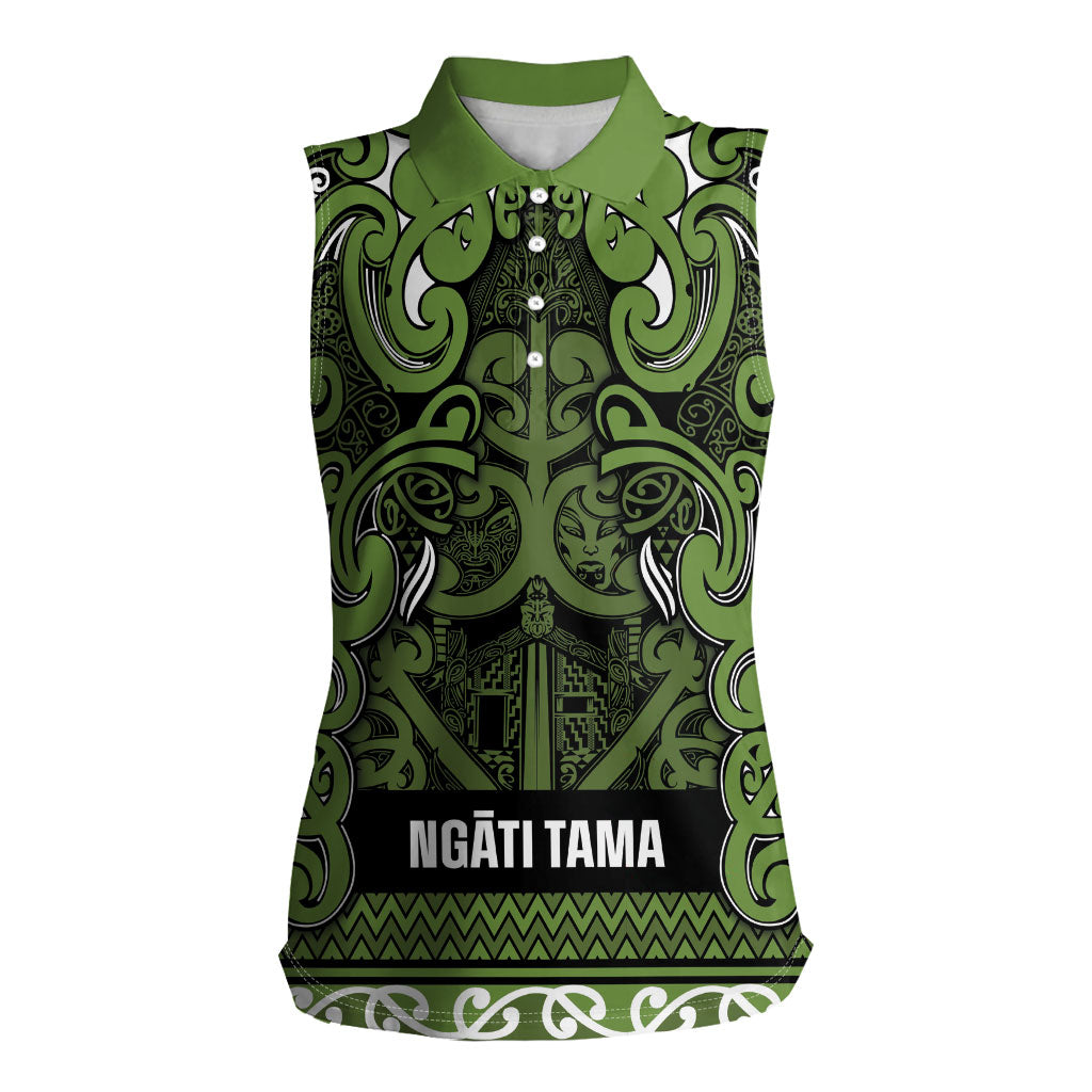 Aotearoa Iwi Ngāti Tama ki Taranaki Trust Women Sleeveless Polo Shirt Maori Wharenui House Tribal Pattern