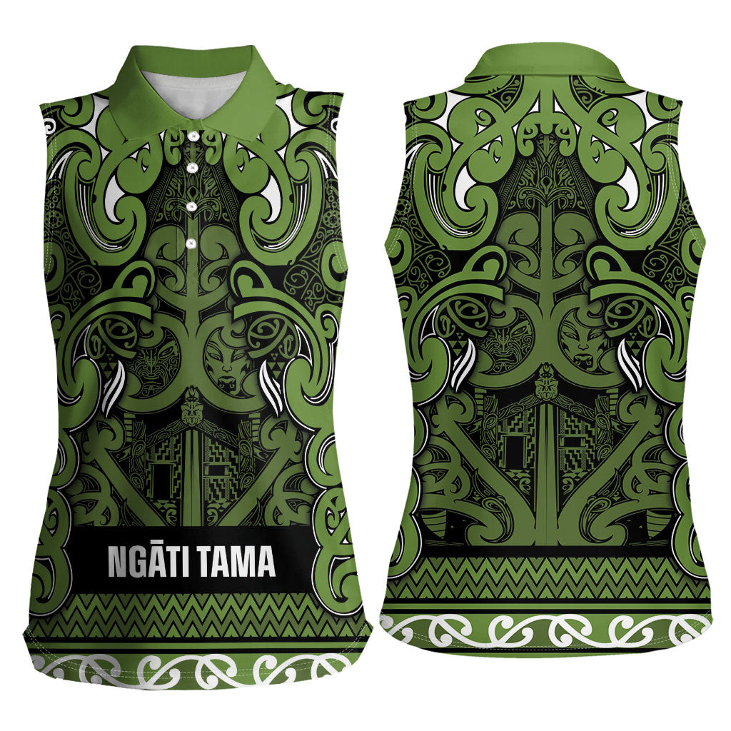 Aotearoa Iwi Ngāti Tama ki Taranaki Trust Women Sleeveless Polo Shirt Maori Wharenui House Tribal Pattern