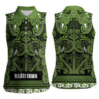 Aotearoa Iwi Ngāti Tama ki Taranaki Trust Women Sleeveless Polo Shirt Maori Wharenui House Tribal Pattern
