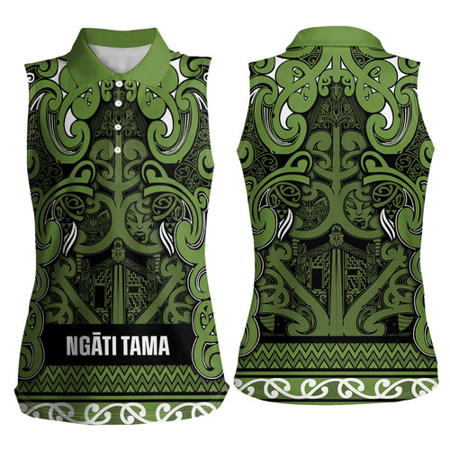 Aotearoa Iwi Ngāti Tama ki Taranaki Trust Women Sleeveless Polo Shirt Maori Wharenui House Tribal Pattern